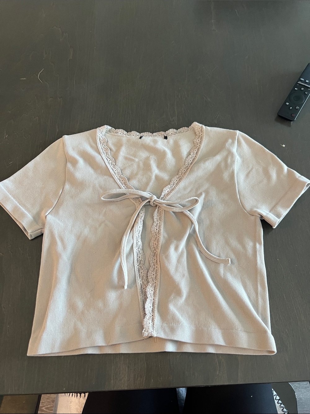 Brandy Melville Cream Lace-Trim Tie-Front Crop Top
